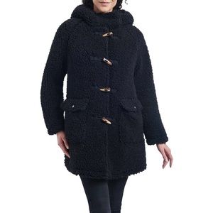 Lucky Brand Black Teddy Toggle Front Hooded Coat Size Medium